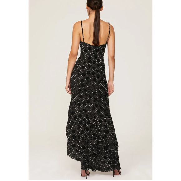Hutch Black Burnout Velvet Slip Maxi Dress SIZE 0 Polkadot Ruffle Slit Gown $363 - Picture 3 of 12